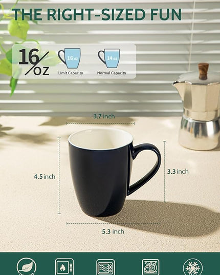 Sweese Porcelain Coffee Mugs - 16 Ounce (Top to the Rim) for Coffee, Latte, Tea, Cocoa, Set of 4, Navy