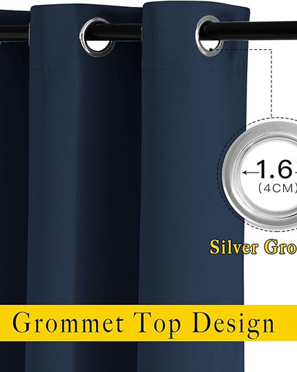 NICETOWN Blackout Curtain Panels Grommet - All Season Eyelet Top Blackout Draperies for Bedroom/Living Room/Glass Door, Navy, 1 Pair of 52 x 45 inches