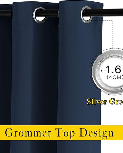 NICETOWN Blackout Living Room Curtains 102 inches Long - Grommet Thermal Insulated Window Drapes Room Divider Blinds Sound Reducing (W66 x L102, Navy, 2 Pieces)