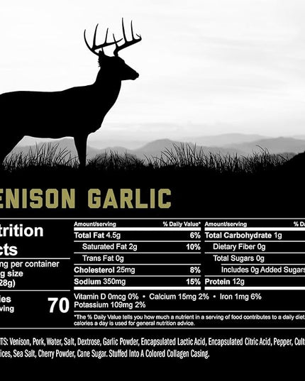 ICON Meats Venison and Pork Snack Sticks, Garlic Flavor, 24 Pack High Protein Snacks, Sugar Free, Natural Jerky Meat Sticks, Gluten Free, USDA Inspected, Made in the USA, Gifts & Stocking Stuffers