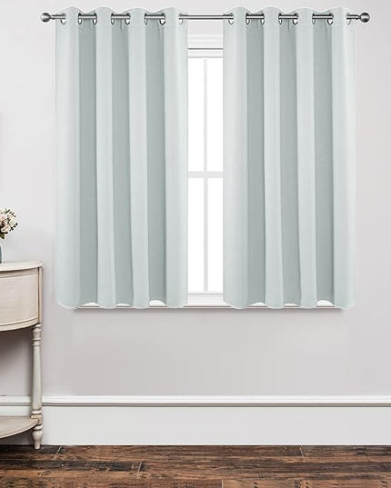 Joydeco White Curtains 45 Inches Long 2 Panels Set, Thermal Insulated Long Curtains& Drapes 2 Burg, Room Darkening Grommet Drapes for Living Room Bedroom Window (W52 x L45 Inch, Greyish White)