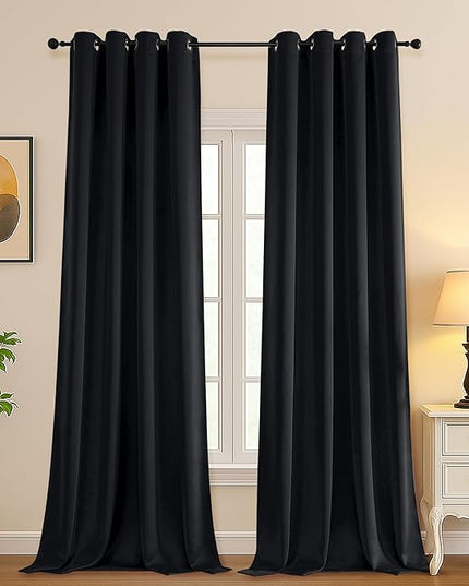 Simplebrand Halloween Black Extra Long 10ft Curtains for Patio 120 Inches Long 2 Panels Set, Room Darkening Solid Thermal Insulated Energy Saving Grommet Window Treatment Curtains Drapes, 50 Wx120 L