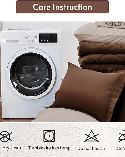MUXHOMO 7 Pieces King Comforter Set, Reversible Bed in a Bag King Size, All Season Bedding Set with Comforter, Flat Sheet, Fitted Sheet, Pillowcases & Shams, Brown & Khaki