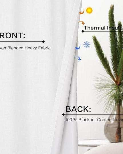 YZ HOME White Pinch Pleated Linen Blackout Curtains 84 Inch Length 2 Panels for Bedroom Living Room Darkening Thermal Insulated Farmhouse Back Tab Pinch Pleat Drapes with Hooks