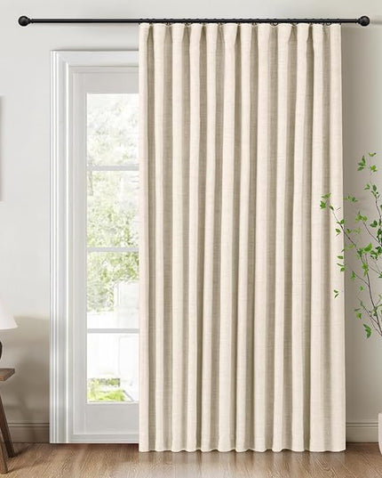 INOVADAY 100% Blackout Curtains for Bedroom, Black Out Curtains 108 Inch Long, Clip Rings Linen Blackout Drapes, Thermal Insulated Room Darkening for Living Room, 1 Panel - Cream,W102xL108