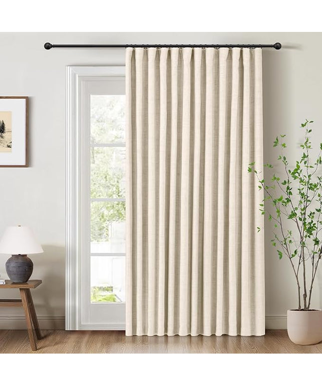 INOVADAY 100% Blackout Curtains for Bedroom, Black Out Curtains 84 Inch Long, Clip Rings Linen Blackout Drapes, Thermal Insulated Room Darkening for Living Room, 1 Panel - Cream,W102xL84