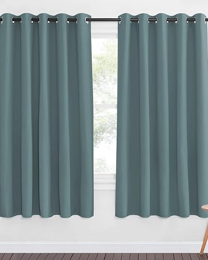 NICETOWN Blackout Greyish Blue Curtain for Living Room - Solid Thermal Insulated Grommet Light Blocking Window Treatment Sound Dampening for Bedroom/Doorway (1 Panel, W66 x L66)