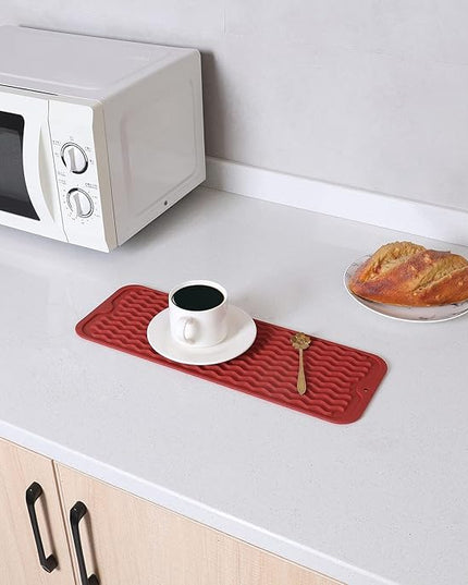 Silicone Dish Drying Mat for Multiple Usage,Easy clean,Eco-friendly,Heat-resistant Silicone Mat for Kitchen Counter,Sink,Bar,Bottle,or Cup Red M 17 inches x 6 inches