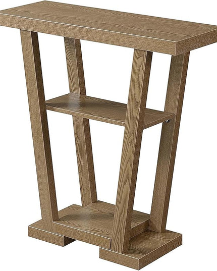 CARTESIAN Modern V-Shaped Console Table with 2 Shelves, Oak Wood Finish, 31.5 x 11.5 x 34 inches, Contemporary Entryway Sofa Table for Living Room