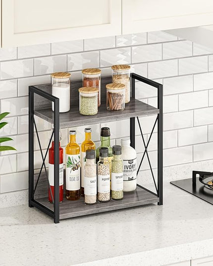 Giikin Coffee Bar Accessories, 2 Tier Spice Rack for Counter, Gray Kitchen Countertop Organizer (Grey, L)