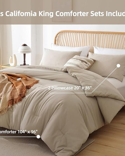ROSGONIA California King Comforter Set Light Khaki, 3pcs (1 Boho Cal King Comforter & 2 Pillowcases) All Season Lightweight Bedspread Bedding Blanket