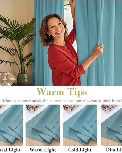 H.VERSAILTEX Blackout Curtains Thermal Insulated Window Treatment Panels Room Darkening Blackout Drapes for Living Room Back Tab/Rod Pocket Bedroom Draperies, 52 x 72 Inch, Aqua, 2 Panels