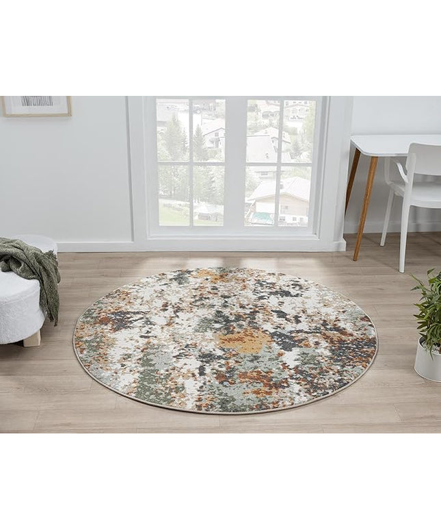 Keen Home Design Area Rugs - 5ft Round Non-Shedding, Abstract Rugs for Kitchen, Living Room, Bedroom, Dining Room, Entryway - Size: 5'3" Round, Multi