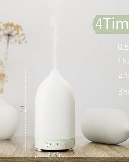 Essential Oil Diffusers,Handmade Ceramic Aromatherapy Diffuser for Room and 9 Colors Night Light for Home,Auto-Off (White)