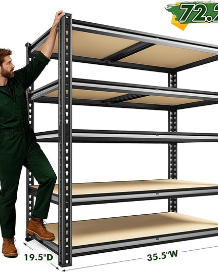 72.2" H Garage Shelves 2230LBS Storage Shelves, 5 Tier Adjustable Metal Shelving, Heavy Duty Shelving for Storage, Basement, Warehouse, Pantry, Kitchen, 35.5" W x 19.5" D x 72.2" H, Black