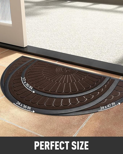 tchdio Door Mat Outdoor Indoor Entrance Doormat-Semicircular Durable Rubber Non Slip Front Door Mat for Outside Inside Entry Entryway Dirt Trapper WelcomeMat for Muddy Paws and Shoes-Brown 24”x36”