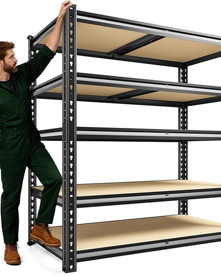 72.2" H Garage Shelves 2230LBS Storage Shelves, 5 Tier Adjustable Metal Shelving, Heavy Duty Shelving for Storage, Basement, Warehouse, Pantry, Kitchen, 35.5" W x 19.5" D x 72.2" H, Black