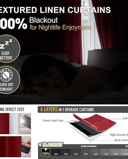 IVAPUPU Linen Pinch Pleated 100% Blackout Curtains for Bedroom - 2 Pages Black Out Fall Curtains 63 Inch Long 2 Panel for Living Room Darkening Thermal Window Curtain Drapes with 16pc Hooks