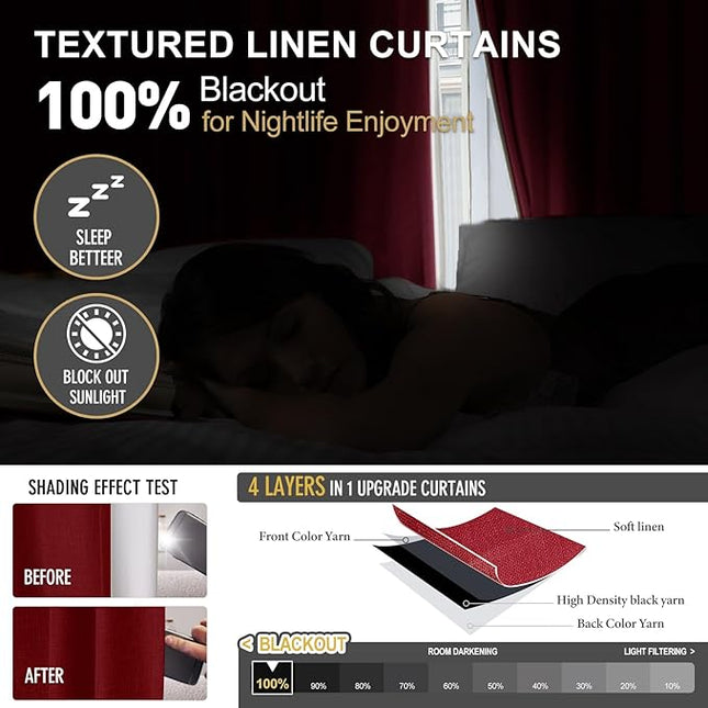 IVAPUPU Linen Pinch Pleated 100% Blackout Curtains for Bedroom - 2 Pages Black Out Fall Curtains 95 Inch Long 2 Panel for Living Room Darkening Thermal Window Curtain Drapes with 16pc Hooks