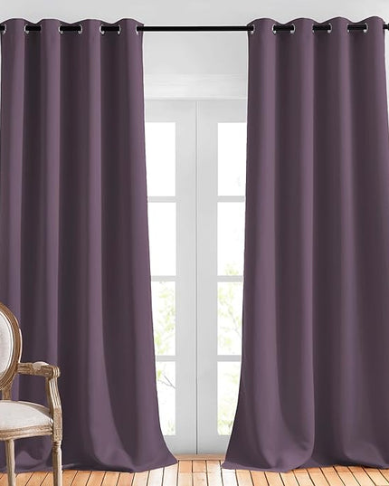 NICETOWN Plum Living Room Curtains 90 inches Long, Grommet Home Fashion Energy Saving Room Darkening Sound Dampening Window Treatments for Bedroom, 2 Panels, W52 x L90