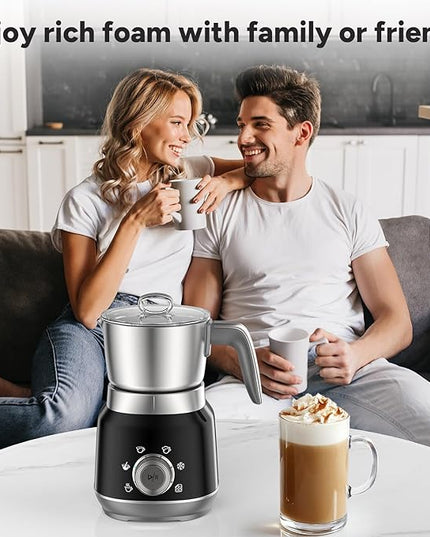 6-in-1 Electric Milk Frother and Steamer with Detachable Cups, Automatic Cold and Warm Foam Maker for Lattes/Cappuccinos/Hot Chocolate, Dishwasher Safe Black