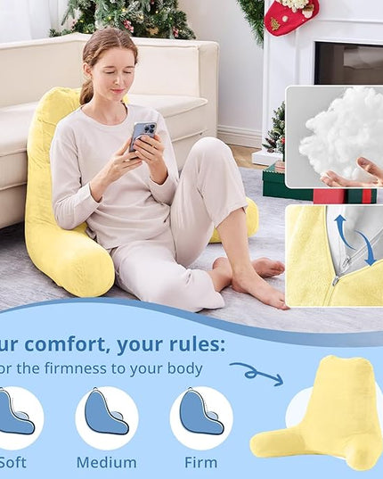 Sasttie 25-inch Reading Pillows for Sitting in Bed Adult, Jumbo Velvet Back Pillow Bed Sitting Up, XL High Back-Rest Support Cushion for Sit Up on Couch & Floor, Oeko-Tex Certified, Light Yellow