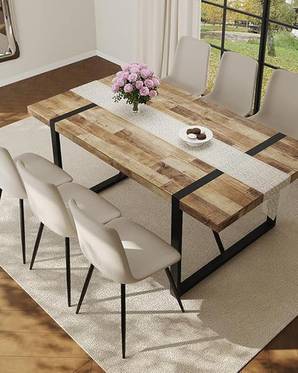 FURNITO 7 Piece Dining Table Set for 6, 71" Wood Kitchen Table Set with 6 PU Leather Chairs, Modern Rectangular Dining Room Table and Chairs Set for Home, Kitchen, or Living Room