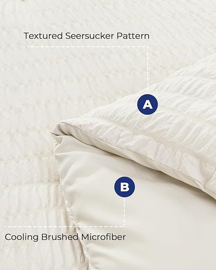HYMOKEGE Ivory Twin Comforter Set Seersucker 5 Pieces, All Season Luxury Bed in a Bag for Bedroom, Bedding Set with Comforters, Sheets, Pillowcase & Shams
