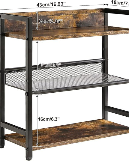 IBUYKE 3-Tier Spice Rack Industrial Counter Shelf Desktop Storage Organizer Standing Seasoning Rack for Countertop Kitchen Office Living Room Desktop Rustic Brown UTLJ021H