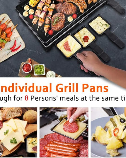 CUSIMAX Raclette Grill Electric Grill Table Portable 2 in 1 Korean BBQ Grill Indoor & Cheese Raclette, Reversible Non-stick plate, Crepe Maker with Adjustable temperature control and 8 Paddles
