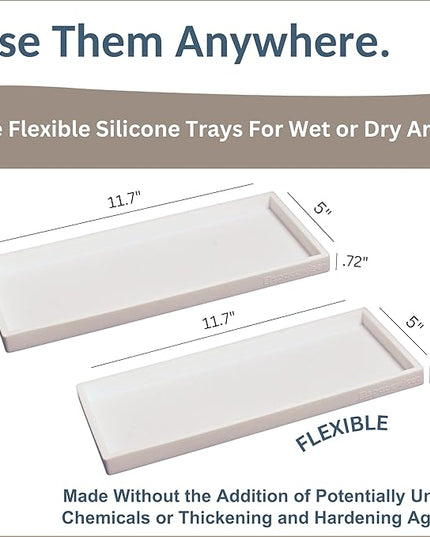 Countertop and Vanity Tray - 2 PC Large 11.7" Silicone Bathroom Trays, Counter Organizer, Dish Soap Sponge Holder Kitchen Sink Tray Organizer, Sink Caddy Toothbrush Key Kitchen Soap Trays