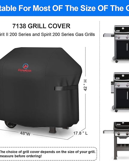 BBQ Gas Grill Cover, 48 Inch for Weber Spirit 2, Waterproof Weather Resistant, UV & Fade Resistant, PU Coating for Weber Spirit II 200 Series, Spirit 200, Spirit II E210 Gas Grill