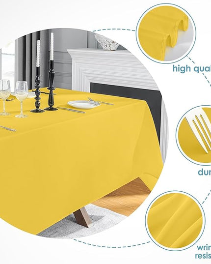 VidaFete Tablecloth 2 Pack 90 * 156inch Rectangle Table Cloth Polyester, Stain Wrinkle Resistant Polyester Dining Table Cover for Kitchen Dinning Party Wedding Rectangular Buffet Decoration(Yellow)