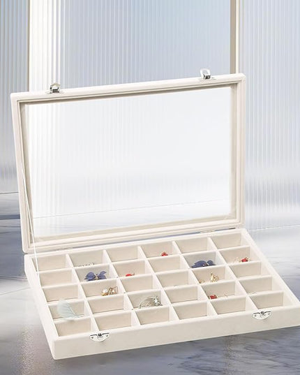 Stratalife Jewelry Organizer Stackable Earring Organizer Tray with Lid Jewelry Storage Tray for Earring Necklace Drawer Display Idea for Mom from Daughter (30 Grids)