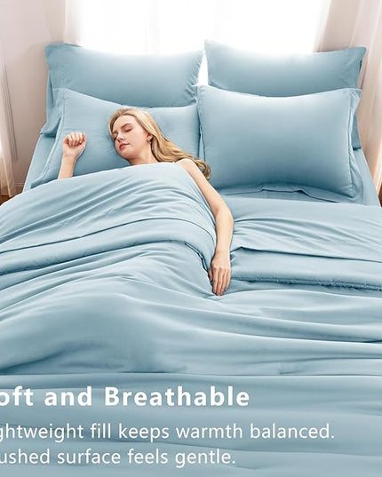 CozyLux Queen Comforter Set Light Blue, 7 Pieces Bed in a Bag Queen Comforter Set with Sheets, Soft Bedding Sets with Down Alternative Comforter, Fitted Sheet, Flat Sheet, Pillow Shams and Pillowcases