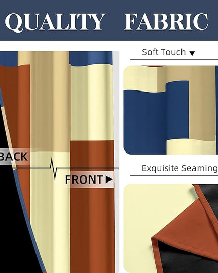 Terracotta Blue 100% Blackout Curtains for Bedroom 84 inch Long 2 Panels Set Modern Abstract Geometric Black Out Curtains Insulated Room Darkening Window Drapes for Living Room, 52Wx84L