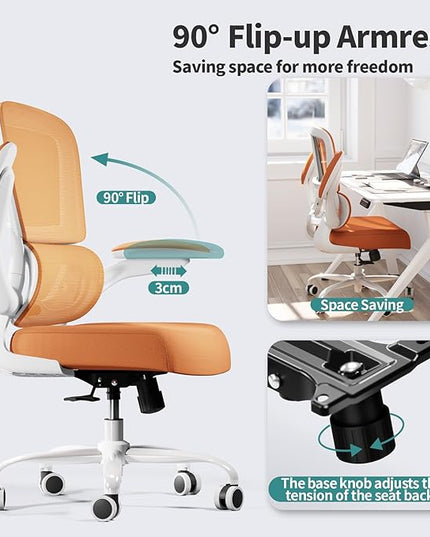 TRALT Office Chair - Ergonomic Desk Chair with Adjustable Lumbar Support, Mesh Computer Chair, Executive Chairs for Home Office Comfortable Lumbar Support (Orange)
