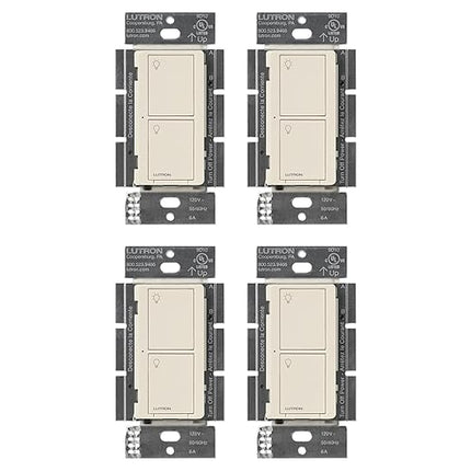 Lutron Caseta Original Smart Light Switch (Lutron Smart Hub Required), for Home, LED, and Fans, 6 Amp, Single-Pole/3-Way, Neutral Required, PD-6ANS-LA-4-Pack, Light Almond, 4 Pack