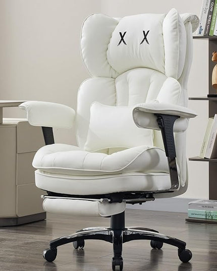 Efomao White Big and Tall Office Chair with Footrest – Ergonomic High-Back Computer Chair with Adjustable Armrests, Wide Seat – Modern Home Office, Gaming & Study Chair for Young Professionals