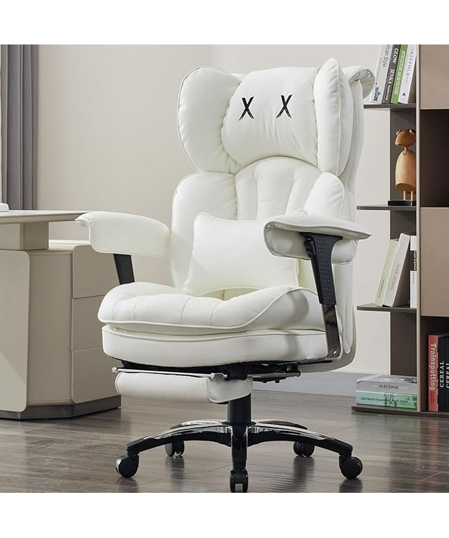 Efomao White Big and Tall Office Chair with Footrest – Ergonomic High-Back Computer Chair with Adjustable Armrests, Wide Seat – Modern Home Office, Gaming & Study Chair for Young Professionals