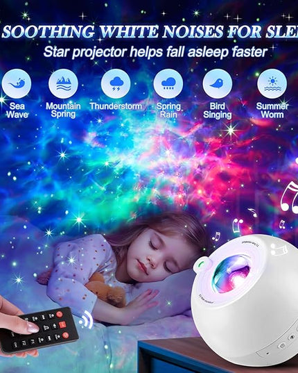 Star Projector, 15 Sounds & 15 Colors & Bluetooth Speaker, Galaxy Light Projector for Bedroom, Star Lights for Ceiling Projector, Kids Night Light