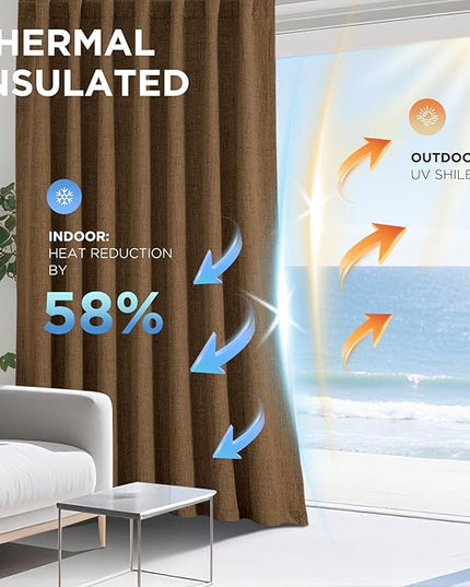 Joydeco Linen Blackout Curtains for Bedroom - 100% Light Blocking 1 Panels, Cappuccino Drapes 100" W x 120" L, Thermal Insulated Room Darkening Curtains for Living Room, Rod Pocket & Back Tabs