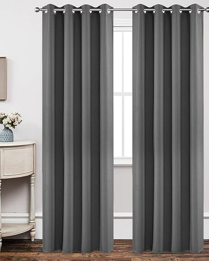 Joydeco Blackout Curtains 95 Inch Length 2 Panels Set, Thermal Insulated Long Curtains& Drapes 2 Burg, Room Darkening Grommet Drapes for Living Room Bedroom Window (W52 x L95 Inch, Light Grey)