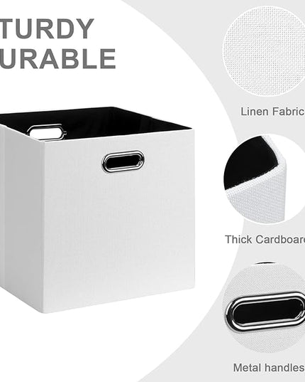 Posprica Fabric Storage Cubes, 13x13 Collapsible Storage Bins with Dual Handles, Foldable Storage Boxes Basket for Closet Shelf Cabinet Bookcase Organization, Set of 4, White