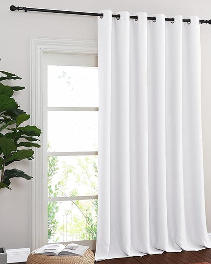 NICETOWN Sliding Door Curtain Window Treatment, Energy Smart Thermal Insulated Extra Wide Solid Blackout Curtains/Drapes for Patio Door/Porch (Pure White, 1 PC, W80 x L108)