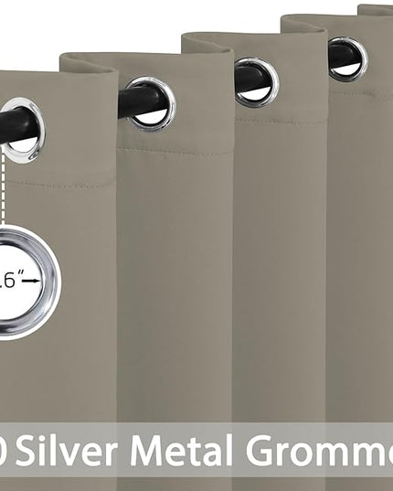 Yakamok Premium Room Darkening Thermal Insulated Curtains for Bedroom/Living Room - Classic Grommet Top (2 Panels, Taupe, 62 Inch by 84 Inch)