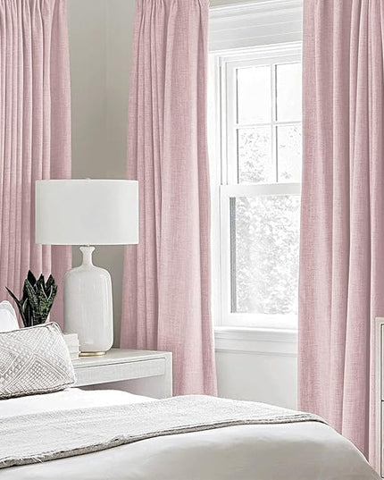 MIULEE Linen Texture 90 Inches Curtains for Bedroom 100% Blackout Thermal Insulated Pink Curtains Grommet Room Darkening Curtains/Draperies for Living Room Nursery 52x90 Inch (2 Panels)