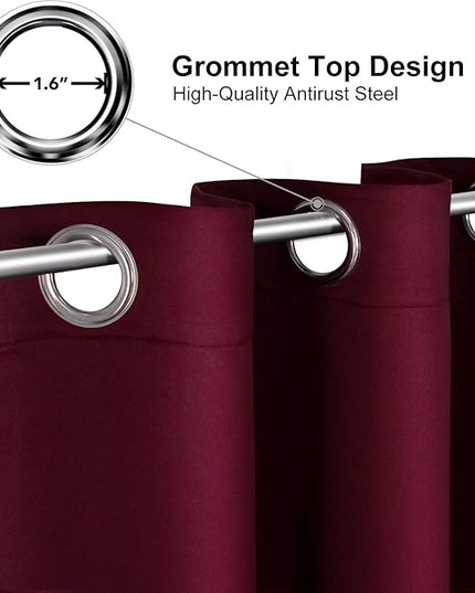 ChrisDowa Small Window Curtains for Kitchen and Bedroom - Grommet Short Thermal Insulated Room Darkening Curtains (2 Panels, Burgundy Red, 36 x 24 Inch)