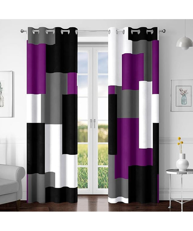 Purple 100% Blackout Curtains for Bedroom 108 inch Extra Long 2 Panels Set Black White Grey Modern Abstract Geometric Black Out Curtains Room Darkening Window Drapes for Living Room, 52Wx108L