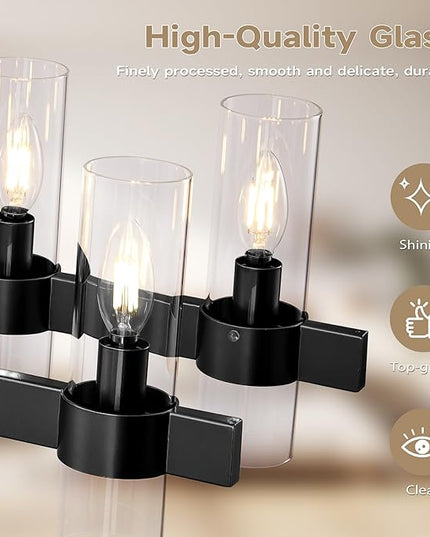 Black Linear Chandeliers for Dining Room, 54" Rectangle Chandelier with Glass, 16-Light Modern Chandeliers Over Table, Farmhouse Chandelier for Kitchen Island, Industrial Pendant Light Fixtures